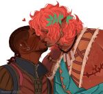  2boys absurdres baldur&#039;s_gate baldur&#039;s_gate_3 bara beard_stubble chest_hair couple dark-skinned_male dark_skin dreadlocks dungeons_and_dragons from_side hava_(haverdoodles) highres interracial kila_(hava) kiss large_pectorals male_focus mastectomy_scar mature_male medium_hair multiple_boys muscular muscular_male nipples nose_piercing nose_ring pectorals piercing pink_hair pointy_ears scar scar_on_chest thick_eyebrows undercut upper_body wyll_(baldur&#039;s_gate) yaoi 