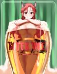 1girl absurdres alcohol animal_ears beer blush breasts closed_mouth highres hiroshi_(hunter-of-kct) large_breasts long_hair looking_at_viewer minna-dietlinde_wilcke nude red_eyes red_hair smile solo strike_witches wolf_ears wolf_girl world_witches_series 