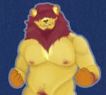  animal_crossing anthro areola bangs barazoku biceps body_hair cosmictwilight covered_eyes digital_media_(artwork) facial_hair felid feline fluffy fur hair hair_over_eyes happy_trail lion long_hair male mammal mane moobs mott_(animal_crossing) muscular muscular_anthro muscular_male navel nintendo nipples nude open_mouth orange_body orange_fur pantherine pecs pubes pubes_exposed red_body red_fur simple_background smile solo teeth yellow_body 