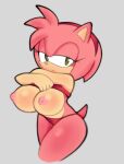 2022 accessory amy_rose anthro areola breasts clothed clothing clothing_lift eulipotyphlan female fingers green_eyes hair_accessory hairband hedgehog hi_res mammal narrowed_eyes nipples saiyaman22 sega shirt shirt_lift simple_background solo sonic_the_hedgehog_(series) topwear 