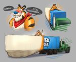  abdominal_bulge anal anal_penetration anthro extreme_penetration felid frosted_flakes hi_res kellogg&#039;s lotolotl male mammal mascot pantherine penetration tiger tony_the_tiger truck_(vehicle) vehicle vehicle_insertion 
