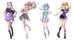  4girls :d absurdres ankle_boots arm_up arm_warmers artist_request asymmetrical_legwear bag bandage_on_knee bare_shoulders bekki_(vtuber) belt belt_pouch black_bow black_choker black_footwear black_shirt black_shorts black_thighhighs blonde_hair blue_bow blue_eyes blue_hair blue_shirt blue_shorts blunt_bangs bob_cut boots bow bracelet braid breasts brown_hair chinese_knot choker cleavage cleavage_cutout clothes_lift clothing_cutout colored_inner_hair crop_top crop_top_overhang cropped_shirt cropped_sweater cross-laced_footwear finger_gun fingerless_gloves footwear_bow french_braid frilled_shirt frilled_skirt frilled_thighhighs frills full_body gloves green_eyes grey_hair gui_mi hair_bow hair_ribbon hand_on_own_chest hand_up heart heart_o-ring heart_print high-waist_shorts highres jewelry knee_boots kneehighs lace-up_boots leg_ribbon leg_up legwear_garter lian_(vtuber) long_hair long_sleeves looking_at_viewer midriff miniskirt multicolored_hair multiple_girls navel o-ring o-ring_thigh_strap off-shoulder_shirt off_shoulder official_art open_hand outstretched_arm pink_eyes pink_footwear pink_sweater pleated_skirt ponytail pouch print_socks puffy_long_sleeves puffy_shorts puffy_sleeves purple_bow purple_choker purple_footwear purple_gloves purple_hair purple_headwear purple_ribbon purple_shorts purple_skirt purple_socks queenie_(vtuber) ribbon shirt short_hair short_sleeves shorts shoulder_bag side_braids sidelocks single_glove single_kneehigh single_sock single_thighhigh sixiwanzi skirt skirt_lift sleeveless sleeveless_turtleneck smile socks spaghetti_strap standing standing_on_one_leg sweater tachi-e tassel teeth thigh_strap thighhighs turtleneck twintails two-tone_footwear two-tone_shirt two-tone_shorts upper_teeth_only virtual_youtuber white_background white_footwear white_shorts white_socks wind wind_lift yellow_belt yellow_eyes yoyi_(vtuber) 