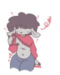  anthro belly bottomwear bovid breasts caprine clothing curled_hair hair hair_over_eye hair_over_eyes male mammal mevka_(artist) navel obscured_eyes one_eye_obstructed pants presenting presenting_breasts presenting_nipple sheep solo sweater tom_(isolatedartest) tongue tongue_out topwear yoga_pants 