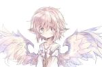  1girl animal_ears bird_ears bird_wings blush brown_dress closed_mouth collarbone collared_shirt dress earrings jewelry long_sleeves mystia_lorelei nekoguruma no_headwear pink_hair shirt short_hair simple_background single_earring solo touhou upper_body white_background white_shirt white_wings wings yellow_eyes 