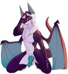  anthro balls bat beefrequency fur genitals hi_res knot male mammal nairn penis purple_body purple_fur solo tail white_body white_fur wings yellow_eyes 