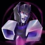  1girl aleksgivanov colored_skin eyelashes grey_skin highres humanoid_robot looking_at_viewer metal_skin nose purple_lips red_eyes robot simple_background skywarp solo thick_lips transformers transformers:_earthspark upper_body 