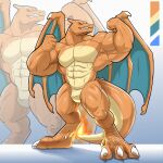  abs anthro biceps big_biceps biped blue_eyes charizard claws dragon fangs featureless_crotch fire flaming_tail flexing flexing_bicep flexing_biceps flexing_muscles generation_1_pokemon hi_res horn looking_aside male muscular muscular_anthro muscular_legs muscular_male muscular_thighs nintendo orange_body orange_scales orange_skin palette pecs pokemon pokemon_(species) pose scales scalie serratus sharp_claws sharp_teeth solo spiked_wings spikes spikes_(anatomy) tail teeth valentinesartx wings 