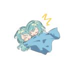  &gt;:( 2girls aqua_hair bang_dream! chibi closed_eyes cuddling hikawa_hina hikawa_sayo hug long_hair medium_hair multiple_girls open_mouth pounce siblings sisters smile tanco_sae twins under_covers v-shaped_eyebrows white_background 