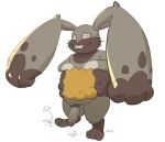  2023 3_toes anthro balls big_ears brown_body brown_fur buckteeth casual_nudity diggersby eyes_closed feet flaccid fluffy foreskin full-length_portrait fur fur_markings generation_6_pokemon genitals grass grey_body grey_ears grey_fur hand_on_chest happy humanoid_genitalia humanoid_penis lagomorph leporid loose_foreskin male mammal markings multicolored_body multicolored_fur nintendo nude open_mouth penis plant pokemon pokemon_(species) portrait pubes rabbit simple_background slightly_chubby smile solo standing teeth toes unknown_artist white_body white_fur yellow_body yellow_fur 