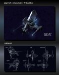  3d assault_ship_(eve_online) caldari_state_(eve_online) commentary concept_art english_text eve_online flying frigate_(eve_online) glowing highres military_vehicle multiple_views no_humans original outdoors radio_antenna science_fiction sky space spacecraft star_(sky) starry_sky tech_2_ship_(eve_online) thrusters toneloperu vehicle_focus 