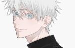  1boy blue_eyes closed_mouth colored_eyelashes commentary gojou_satoru grey_background grey_hair jujutsu_kaisen kotaa looking_at_viewer male_focus portrait short_hair simple_background smile solo twitter_username 