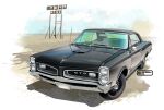  2023 absurdres artist_name black_car car commentary_request ground_vehicle headlight highres motor_vehicle nimbus_goldbrum no_humans original pontiac pontiac_gto realistic shadow vehicle_focus 