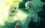  anatid anseriform anthro avian ball beach_ball bird bra clothing crop_top della_duck disney duck ducktales ducktales_(2017) duo eyes_closed fan_character female hi_res humanoid inflatable lake mammal shirt splash splashing_water topwear underwear walliscolours wet wet_clothing wet_shirt wet_topwear young 