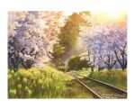  bush d_tracks dated forest grass nature no_humans painting_(medium) scenery shadow signature sunl sunlight tall_grass tlctm7h8wdwnthx traditional_media train tree_shade watercolor_(medium) 