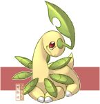  2023 acealari ambiguous_gender annoyingmoth bayleef feral generation_2_pokemon looking_up monotone_body multicolored_body nintendo pokemon pokemon_(species) red_background red_eyes simple_background sitting solo two_tone_body watermark white_body 