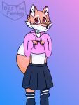  &lt;3 &lt;3_eyes anthro belly black_bottomwear black_clothing black_legwear black_skirt black_thigh_highs blue_collar bottomwear brown_ear_tips brown_eartips canid canine clothed clothing collar crossdressing des_(desthefemboy) desthefemboy fingers_together fluffy fluffy_tail fox fur girly glistening glistening_eyes hoodie inner_ear_fluff legwear light light_beam light_rays male mammal orange_body orange_fur pattern_background pink_clothing pink_hoodie pink_light pink_lighting pink_topwear purple_background red_eyes simple_background skirt solo striped_background tail thigh_highs topwear tuft white_belly white_body white_fur white_tail_tip 