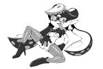  2023 animal_humanoid areola breasts callie_(splatoon) cephalopod cephalopod_humanoid clothing english_text female fishnet_leggings footwear genitals high_heels humanoid inkling is_(artist) long_tongue marine marine_humanoid mollusk mollusk_humanoid monochrome nintendo nipples open_mouth profanity pussy simple_background solo splatoon spread_pussy spreading text tongue tongue_out 