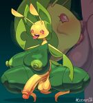  anthro anthro_penetrated areola big_breasts breasts crouching cuchuflin fellatio generation_5_pokemon genitals green_areola green_nipples gynomorph gynomorph/male hi_res huge_breasts human human_on_anthro human_penetrating human_penetrating_anthro intersex intersex/male interspecies leavanny male mammal nintendo nipples not_furry oral penetration penile penis pokemon pokemon_(species) sex spread_legs spreading thick_thighs tongue tongue_out 