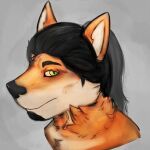  anthro beard black_hair black_nose canid canine canis digital_media_(artwork) facial_hair fur goatee green_eyes hair headshot_portrait long_hair male mammal naburus portrait red_body red_fur red_wolf solo wolf zakkary_(character) 