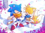  2boys animal_ears animal_nose artist_name blue_fur commentary_request fox_boy fox_ears fox_tail from_above full_body furry furry_male gloves male_focus misuta710 multiple_boys multiple_tails one_eye_closed open_mouth red_footwear scarf shoes smile snow sonic_(series) sonic_the_hedgehog sonic_the_hedgehog_(classic) standing tail tails_(sonic) two_tails white_gloves 