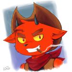  anthro demon fur gremile_&#039;hotshot&#039; head_tuft headshot_portrait hi_res horn imp kerchief kings_of_hell male portrait red_body red_fur rhonbon smoke smoking tuft 