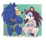  absurd_res animal_crossing anthro blue_body blue_fur blush blush_lines clothing crouching duo eulipotyphlan feet female fur hedgehog hi_res honeymono labelle_able looking_at_viewer looking_back mabel_able mammal nintendo panties pose semi-anthro toes underwear 