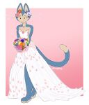  anthro clothing crossgender dragon_ball dragon_ball_(object) dress felid female fizzy-dog flowers_in_hand hi_res mammal puar_(dragon_ball) solo wedding_dress 