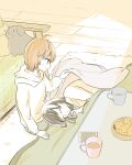  2girls ahoge blanket cellphone cup fruit_bowl highres hood hoodie koito_yuu kotatsu long_hair looking_at_another mug multiple_girls nanami_touko phone r-it-sum-io-17 rug shirt short_hair sleeping smartphone stuffed_animal stuffed_toy table white_hoodie white_shirt wooden_floor yagate_kimi_ni_naru yuri 