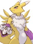  black_sclera blue_eyes claws colored_sclera digimon digimon_(creature) fox furry highres kitsune looking_to_the_side renamon simple_background solo tail tosaka_rai white_background 
