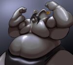  2009 anthro belly bicep_curl big_belly big_moobs black_hair clothing fur grey_body grey_fur hair huge_belly kazecat lardo_(kazecat) long_hair male mammal moobs murid murine obese obese_anthro obese_male overweight overweight_anthro overweight_male rat red_eyes rodent simple_background smile solo underwear 