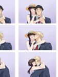  1boy 1girl black_hair blonde_hair happy hat highres hug husband_and_wife kiss kissing_cheek official_alternate_costume picture_(object) smile spy_x_family taking_picture twilight_(spy_x_family) udonoharu yor_briar 