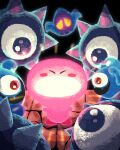  blush_stickers character_request closed_eyes ghost highres kirby kirby_(series) kirby_and_the_forgotten_land light light-bulb_mouth light_bulb miclot mouthful_mode no_humans open_mouth pink_footwear shoes spikes 