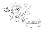  anthro chibi cleaning_tool dinosaur duo english_text eyes_closed fang_(gvh) feathered_wings feathers female goodbye_volcano_high hissing low_res metal_gear_raymba monochrome pterodactylus pterosaur reptile roomba scalie simple_background sketch snoot_game_(fan_game) text unknown_artist vacuum_cleaner white_background wings 
