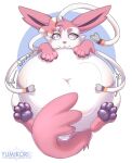  abdominal_bulge burping eeveelution feladi female feral fur generation_6_pokemon hi_res navel nintendo pawpads paws pink_body pink_fur pink_paws pink_tail pokemon pokemon_(species) purple_eyes purple_sclera ribbons ribbons_(anatomy) solo sylveon tail vore white_body white_fur yumikori 