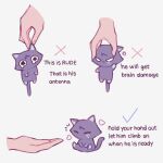 animal animalization cat checkmark disembodied_limb doodlescara english_text genshin_impact grabbing_another&#039;s_ear hand_on_another&#039;s_ear highres holding holding_animal how_to_hold_x_(meme) looking_at_viewer meme purple_fur scaramouche_(cat)_(genshin_impact) scaramouche_(genshin_impact) squeezing x 
