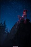  3d_(artwork) absurd_res anthro anthrofied breasts cigarette cigarette_in_mouth digital_media_(artwork) earth_pony equid equine female friendship_is_magic fur hair hasbro hi_res horse mammal my_little_pony night nipples object_in_mouth pink_body pink_fur pink_hair pink_tail pinkamena_(mlp) pinkie_pie_(mlp) plant pony smoking star steamyart tail tree 