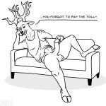  1:1 2023 absurd_res anthro antlers balls bedroom_eyes bernielover&#039;s_college_au biceps big_balls big_penis black_and_white black_nose bottomless clothed clothing dark_nose deer dialogue digital_drawing_(artwork) digital_media_(artwork) digital_painting_(artwork) english_text erection fingers furniture genitals hair half-closed_eyes hi_res highlights_(coloring) hooved_fingers hooves horn humanoid_genitalia humanoid_penis line_art looking_at_viewer lying lying_on_sofa male mammal monochrome muscular muscular_anthro muscular_male narrowed_eyes on_side on_sofa open_mouth partially_clothed penis pinup pose presenting presenting_penis seductive sexy_eyes shaded shadow shirt signature simple_background simple_coloring simple_eyes simple_shading smile sofa solo speech_bubble sweet.lemons tank_top teasing text thick_thighs topwear topwear_only white_background white_clothing white_top white_topwear whitney_(bernielover) 