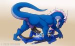  anthro anthro_on_feral bestiality black_penis blue_penis bodily_fluids cum cum_on_face cum_on_penis dragon drake_(disambiguation) duo feral genital_fluids genitals horn knot male male/male penis quadruped scalie shadoweyenoom sinecurve_(character) size_difference tail wings zelig 