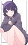  1girl absurdres black_shorts blue_eyes blush breasts closed_mouth highres hololive hololive_english hood hoodie kanadeho looking_at_viewer ninomae_ina&#039;nis ninomae_ina&#039;nis_(5th_costume) parted_bangs pixie_cut pointy_ears purple_hair purple_hood purple_hoodie short_hair short_shorts shorts small_breasts smile solo swept_bangs virtual_youtuber 