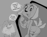  2023 anthro brandy_and_mr._whiskers brandy_harrington breasts canid canine canis clothed clothing collar dialogue disney domestic_dog duo english_text female gametimeasia greyscale hi_res humor lagomorph leporid male mammal monochrome mr._whiskers nipples panties panties_down partially_clothed rabbit streaming tail tail_motion tailwag text underwear underwear_down 