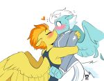  anthro anthrofied blonde_hair blue_hair blush bodily_fluids clothing embrace equid equine eyes_closed feathers female female/female fleetfoot_(mlp) friendship_is_magic hair hasbro hug kissing mammal multicolored_hair my_little_pony orange_hair pegasus redxbacon simple_background spitfire_(mlp) sweat sweatdrop two_tone_hair white_background white_hair wide_eyed wings wonderbolts_(mlp) 