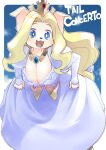  anthro big_breasts blonde_hair blue_eyes breasts canid canine canis clothing crown cyberconnect2 dangan domestic_dog dress female fur gem hair headgear jewelry little_tail_bronx long_hair mammal open_mouth princess_terria smile smiling_at_viewer solo tail_concerto teeth white_body white_clothing white_dress white_fur 