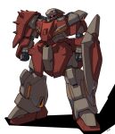  commentary_request glowing glowing_eye gun gundam gundam_hathaway&#039;s_flash machine_gun mecha mecha_focus messer_(mobile_suit) mobile_suit muzzle no_humans one-eyed red_eyes robot science_fiction shadow shield shoulder_spikes solo spikes tessaku_ro weapon white_background 