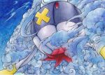  blue_sky cloud drifblim floating painting_(medium) pokemon pokemon_(creature) red_eyes siratamanisiki sky solo traditional_media watercolor_(medium) 