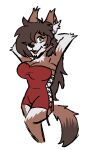  andre_(gamesfan) anthro arm_tuft blue_eyes breasts brown_body brown_fur canid canine canis clothed clothing collaboration coyote crotch_lines digital_media_(artwork) dress elbow_tuft eyelashes fur fur_tuft gamesfan girly hair hands_behind_head herm humanoid inner_ear_fluff intersex long_hair looking_at_viewer lyraarts mammal multicolored_body multicolored_fur presenting smile solo solo_focus tail tight_clothing tuft 