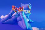  3d_(artwork) anthro big_butt blue_background breasts bude butt digital_media_(artwork) female generation_9_pokemon genitals hi_res looking_at_viewer looking_back looking_back_at_viewer magicallylewd nintendo pokemon pokemon_(species) pussy quaquaval simple_background solo 