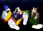  absurd_res avian bird canid canine canis clothing falco_lombardi falcon falconid feet footwear fox fox_mccloud hi_res high_heels lombardi mammal mccloud mroleoso nails nintendo o&#039;donnell paws soles star_fox toes wolf wolf_o&#039;donnell wrinkles 