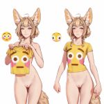  animal_humanoid anthro blonde_hair bottomless braided_hair canid canid_humanoid canine canine_humanoid clothed clothing colored digital_media_(artwork) ear_piercing emoji female fennec_humanoid flat_chested fox_humanoid genitals hair happy humanoid inner_ear_fluff innie_pussy khiara_(personalami) mammal mammal_humanoid multiple_poses nude personalami piercing portrait pose pussy sad shirt simple_background solo standing tail three-quarter_portrait topwear tuft yellow_clothing yellow_eyes yellow_shirt yellow_topwear 