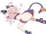  1girl absurdres ahoge animal_ears animal_hands ass black_bra black_panties blush bra cameltoe fake_animal_ears fake_tail gloves highres long_hair looking_at_viewer looking_back matatabi_(2ccp) onii-chan_wa_oshimai! oyama_mahiro panties paw_gloves paw_shoes simple_background solo tail top-down_bottom-up twintails underwear white_background 