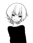  1girl :3 closed_mouth dot_nose greyscale half-closed_eyes monochrome original panda23577667 short_hair simple_background smile solo tsurime upper_body wolf_cut 